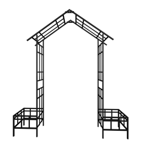Metal Garden Arch with Adjustable Width W68.11''~W94.29'' Climbing Plants Support Rose Arch Outdoor Black