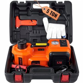 LCD Display Electric Car Jack, 5 Ton Hydraulic Car Jack, Portable Car Jack Lifting with Built-in Inflatable Pump and LED Light