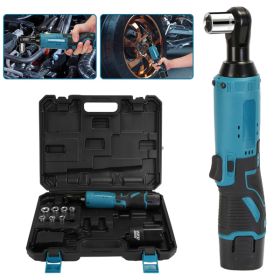 3/8' Cordless Electric Ratchet Wrench Set Right Angle Wrench with 2Pcs 1200mAh Batteries and Charger 7 Sockets 400RPM