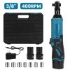 3/8' Cordless Electric Ratchet Wrench Set Right Angle Wrench with 2Pcs 1200mAh Batteries and Charger 7 Sockets 400RPM