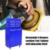 Detachable 5 Drawer Tool Chest with Bottom Cabinet and One Adjustable Shelf--Blue