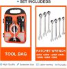 Ratchet Wrench Kit, 7 Piece Set, 8mm-19mm, Chrome Vanadium Steel, Full Polished 72 Tooth Box and Open End Standard Garage Tool Set for Mechanics