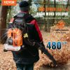 VEVOR Backpack Leaf Blower, 52CC 2-Cycle Leaf Blower with 1.37L Fuel Tank, 480CFM Air Volume 175MPH Speed, Ideal for Lawn Care, Leaf Cleaning