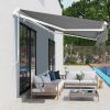 12ft x 10ft Charcoal Gray Retractable Patio Awning - UV and water resistant durable aluminum frame with manual crank handle perfect for decks balconie